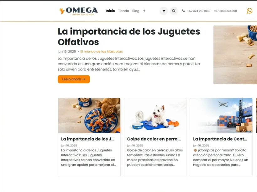 Sitio web de Omega Importaciones / Ompets